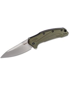 KER1776OLSW image(0) - Kershaw Link Assisted Opening Liner Lock MagnaCut Drop Point Blade EDC Folding Pocket Knife with Stonewashed Finish - Olive