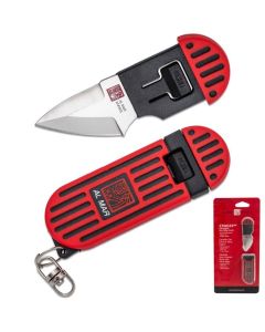 SUNAMK1001RBKBL image(0) - SUNEX Al Mar Stringer D2 Wedge Blade Keychain Knife in Hangable Blister Card - Red/Black