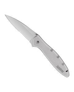 KER1660ST image(0) - Kershaw Leek-Serrated Assisted Open Frame Lock Drop Point Blade EDC Folding Pocket Knife - Silver