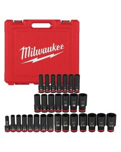 MLW49-66-7016 image(0) - Milwaukee Tool 29PC SHOCKWAVE Impact Duty 1/2" Drive SAE & Metric Deep 6 Point Socket Set