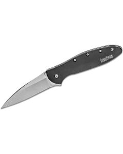 KER1660SWBLK image(0) - Kershaw Leek Assisted Open Liner Lock Drop Point Blade EDC Folding Pocket Knife with StoneWashed Finish - Black