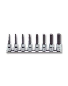 KKNRS3015M-8-L62 image(0) - Ko-ken USA 3/8 Sq. Dr. Bit Grip Ring Hex Bit Socket Set,  3mm-12mm Hex - 8 pieces