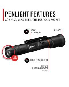 COS31105 image(3) - COAST Products HP2R 280 Lumen LED Rechargeable  Plus  Penlight - Black