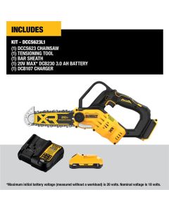 DWTDCCS623L1 image(0) - DeWalt DEWALT 20V PRUNING CHAINSAW 3AH