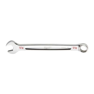 MLW45-96-9418 image(0) - Milwaukee Tool 9/16" SAE Combination Wrench, 12-Point, Steel, Chrome, Ergonomic, I-Beam Handle