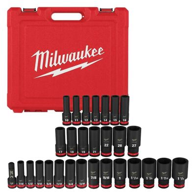 MLW49-66-7016 image(0) - Milwaukee Tool 29PC SHOCKWAVE Impact Duty 1/2" Drive SAE & Metric Deep 6 Point Socket Set