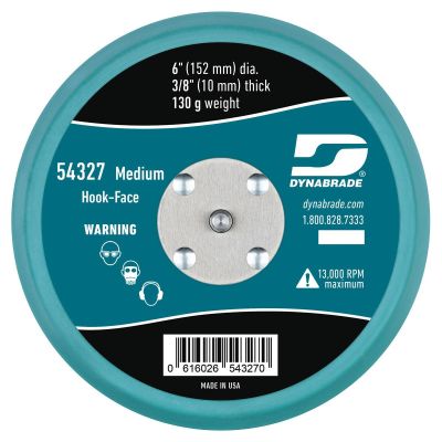 DYB54327 image(0) - Dynabrade 6" Hook-Face Short Nap 3/8" Thick Urethane Medium Density 5/16"-24 Male Thread Non-Vacuum Disc Pad, Orange