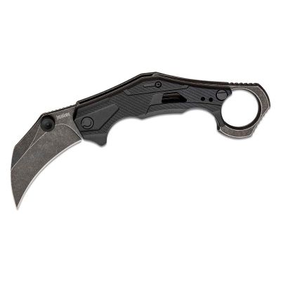 KER2064 image(0) - Kershaw Outlier Assisted Open Liner Lock Hawkbill Blade Folding Karambit Knife with BlackWash Finish - Gray