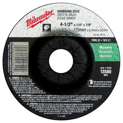 MLW49-94-4570 image(0) - Milwaukee Tool Grinding Wheel 4-1/2" x 1/4" x 7/8" (Type 27)