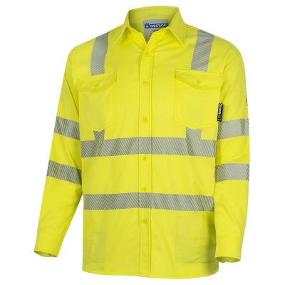 OBRZFI506-L image(0) - OBERON Button Up Shirt - Hi-Vis FR/Arc-Rated 7.5 oz 88/12 - Hi-Vis Yellow - Size: L