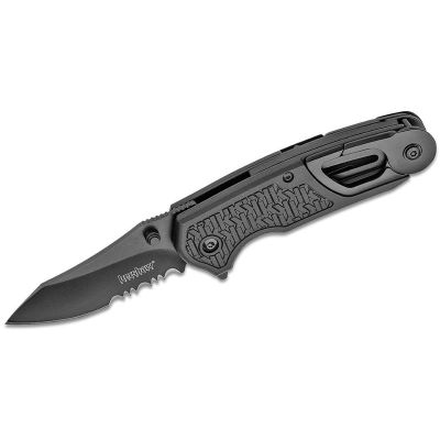 KER8100 image(0) - Kershaw Funxion EMT-Serrated Assisted Open LIner Lock Drop Point Blade Rescue Folding Pocket Knife - Black