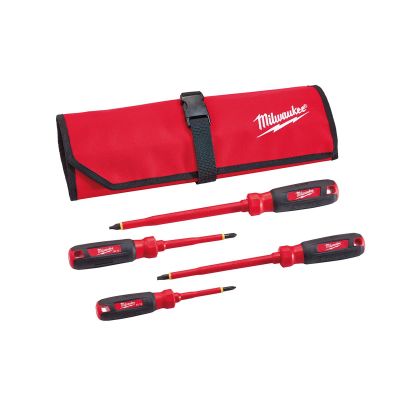 MLW48-22-2204 image(0) - Milwaukee Tool 4 PC 1000V Insulated Screwdriver Set w/ Roll Pouch