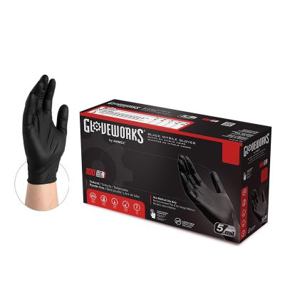 AMXGPNB48100 image(0) - Ammex Corporation XL GlovePlus P/F, Txtred Black Nitrile Gloves (100 per Box)