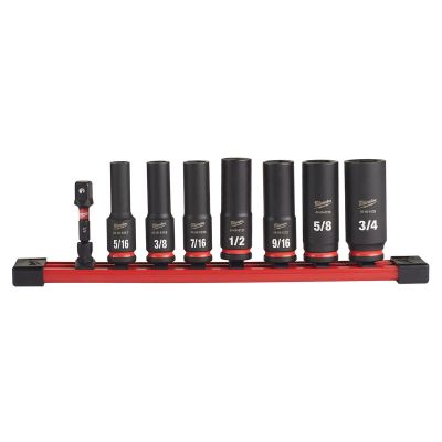 MLW49-66-7024 image(0) - Milwaukee Tool 8PC SHOCKWAVE Impact Duty  3/8" Drive SAE Deep 6 Point Socket Set