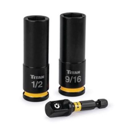 TIT48003 image(0) - Titan 3 pc. 3/8 in. Drive SAE 6-point Impact Socket and Adapter Set