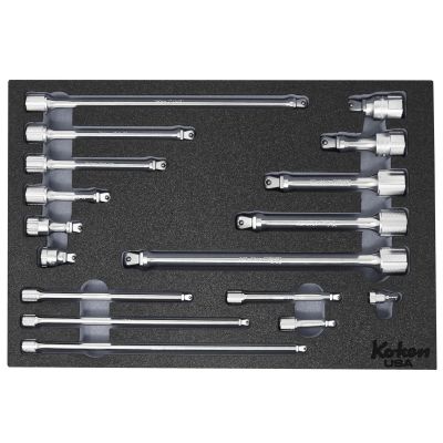 KKNKO-1046-GR image(0) - Ko-ken 1/4 Inch 3/8 Inch and 1/2 Inch Wobble-Fix Extension Bar Set in Foam - Gray