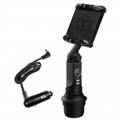 MIZTT-4S-PBT image(0) - ToughTested Power Boom powered Cupholder mount with universal Navigator Tablet holder.  Single 12V Socket, Dual USB ports with heavy duty 12V power cord and plug