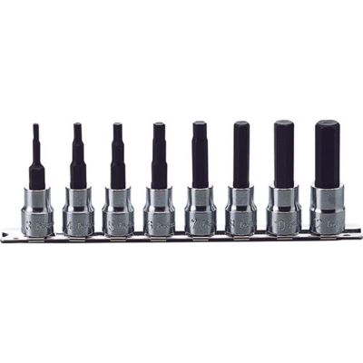 KKNRS3010M-8-L38 image(0) - Ko-ken USA RS3010M/8-L38 3/8 Sq. Dr. Bit Socket set  3mm-12mm Hex 200mm  8 pieces