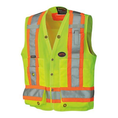 SRWV1010141U-S image(0) - Pioneer Pioneer - Woven 150D Multi-Pocket Surveyor Vest - Hi-Vis Yellow/Green - Size Small