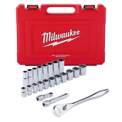 MLW48-22-9410 image(0) - Milwaukee Tool 22 pc 1/2" Drive SAE Ratchet and Socket Set with FOUR FLAT Sides