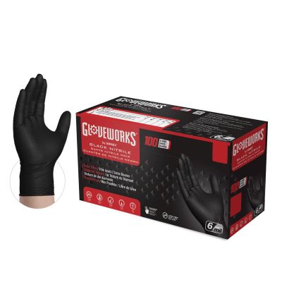 AMXGWBN44100 image(0) - Ammex Corporation Gloves Gloveworks Heavy Duty Black Nitrile Med