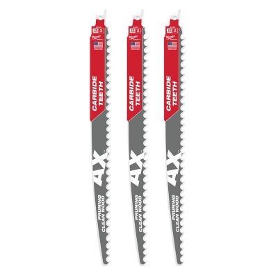 MLW48-00-5333 image(0) - Milwaukee Tool 12" 3 TPI The AX with Carbide Teeth for Pruning & Clean Wood SAWZALL Blade 3PK