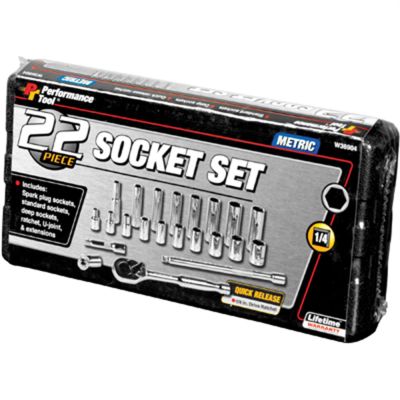 WLMW36904 image(0) - Wilmar Corp. / Performance Tool 22PC.METRIC 1/4" DR.SOCKET SET W/PRO STYLE RATCHET