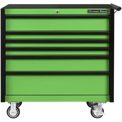 EXTDX412506RCGNBK image(0) - Extreme Tools DX Series 41in. W X 25in. D 6 Drawer Roller Cabinet, 100 lbs Slides, Green with Black Drawer Pulls