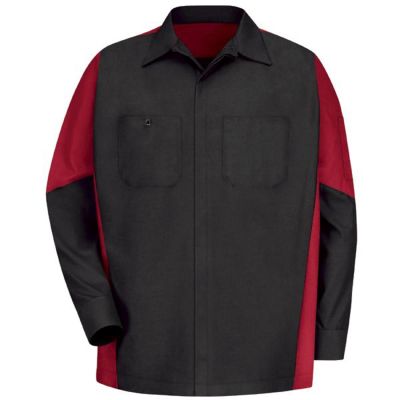 VFISY10BR-RG-L image(0) - Workwear Outfitters Men's Long Sleeve Two-Tone Crew Shirt Black/ Red, Large