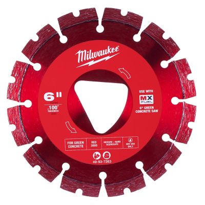 MLW49-93-7263 image(0) - Milwaukee Tool Red 6” x .100” Diamond Blade for Green Concrete