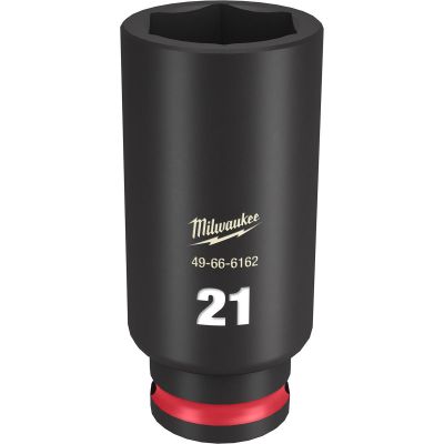 MLW49-66-6162 image(0) - Milwaukee Tool SHOCKWAVE Impact Duty  3/8"Drive 21MM Deep 6 Point Socket