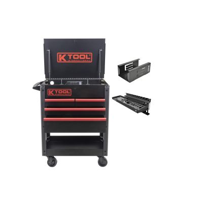 KTI75118KIT image(0) - K Tool International Service Cart 35 in. Premium 4 Drawer 500 lb. (Matte Black) w/ Megnetic Accessories