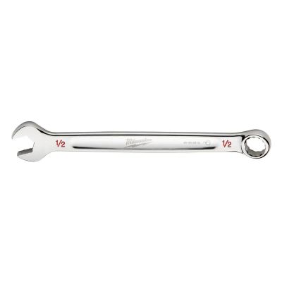 MLW45-96-9416 image(0) - Milwaukee Tool 1/2" SAE Combination Wrench, 12-Point, Steel, Chrome, Ergonomic, I-Beam Handle