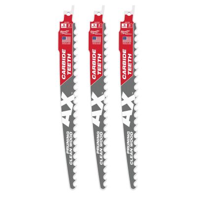 MLW48-00-5332 image(0) - Milwaukee Tool 9" 3 TPI The AX with Carbide Teeth for Pruning & Clean Wood SAWZALL Blade 3PK