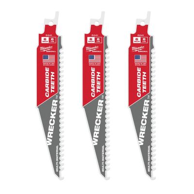 MLW48-00-5341 image(0) - Milwaukee Tool 6" 6 TPI THE WRECKER with Carbide Teeth SAWZALL Blade 3PK