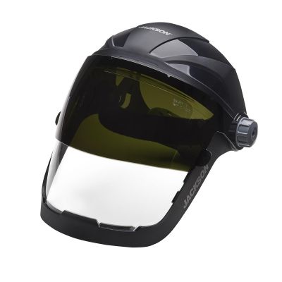 SRW14233 image(0) - Jackson Safety Jackson Safety - Face Shield - QUAD 500 Premium Multi-Purpose Series - 9' x 12.125' x 0.060" Window - Clear AF with Shade 8 IR Flip Visor - 370 Speed Dial Headgear