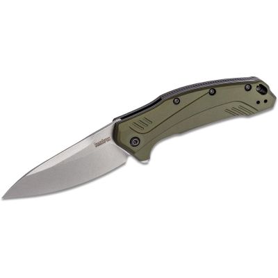 KER1776OLSW image(0) - Kershaw Link Assisted Opening Liner Lock MagnaCut Drop Point Blade EDC Folding Pocket Knife with Stonewashed Finish - Olive