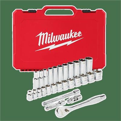 MLW48-22-9408 image(0) - Milwaukee Tool 3/8" Drive 28pc Ratchet & Socket Set- SAE