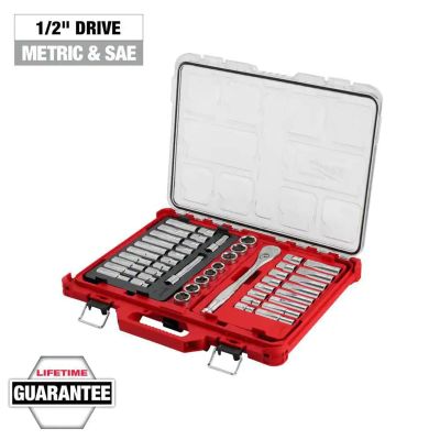 MLW48-22-9487 image(0) - Milwaukee Tool 47pc 1/2" Drive Ratchet & Socket Set with PACKOUT Low-Profile Organizer