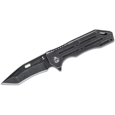 KER1302BW image(0) - Kershaw Lifter Assisted Open Frame Lock American Tanto with Recurve Blade EDC Folding Pocket Knife with BlackWash Finish - BlackWash