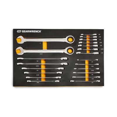 KDT86526 image(0) - Gearwrench 21 Pc. 72-Tooth 12 Point SAE Standard & Stubby Combination Ratcheting Wrench Set with EVA Foam Tray