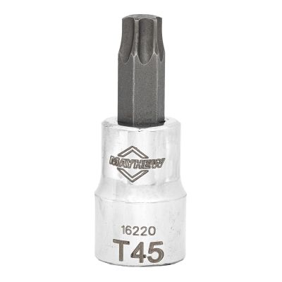 MAY16220 image(0) - Mayhew Mayhew T45 Torx® Short Insert Socket Bit, 3/8-Inch Drive