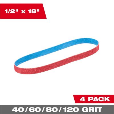 MLW48-80-9000 image(0) - Milwaukee Tool 1/2” x 18” 40/60/80/120 Grit Bandfile Belts &hyphen; 4 pack variety