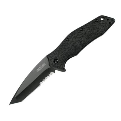 KER1835TBLKST image(0) - Kershaw Kuro Tanto-Serrated Assisted Open Liner Lock American Tanto Blade EDC Folding Pocket Knife - Black