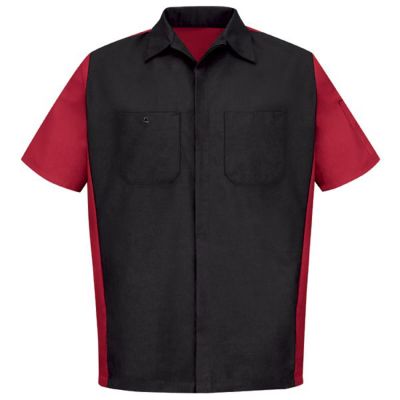 VFISY20BR-SS-5XL image(0) - Workwear Outfitters Men's Short Sleeve Two-Tone Crew Shirt Black/Red, 5XL