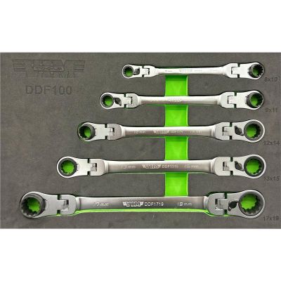 VIMDDF100 image(0) - VIM Tools 5 Piece Double Deep Spline Flex Head Ratcheting Wrench Set - Metric