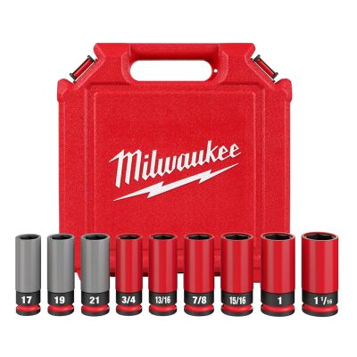 MLW49-66-7832 image(0) - Milwaukee Tool SHOCKWAVE Impact Duty 1/2 Drive SAE & Metric 9PC Lug Nut Wheel Socket Set