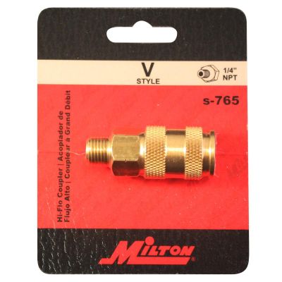 MILS-765 image(0) - Milton Industries HI-Flo V-Style 'A,M,V' 1/4" MNPT Brass Body