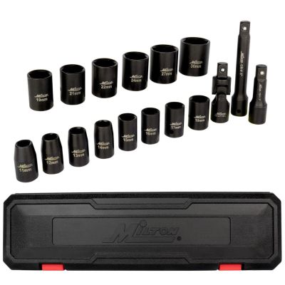 MIL1300-SS-O6 image(0) - Milton Industries 17pcs 1/2 Dr. 11-30MM Shallow Socket Set