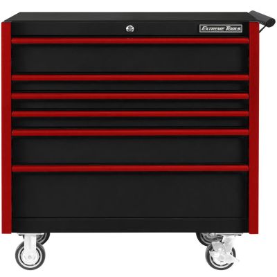 EXTDX412506RCBKRD image(0) - Extreme Tools DX Series 41in. W X 25in. D 6 Drawer Roller Cabinet, 100 lbs Slides, Black with Red Drawer Pulls